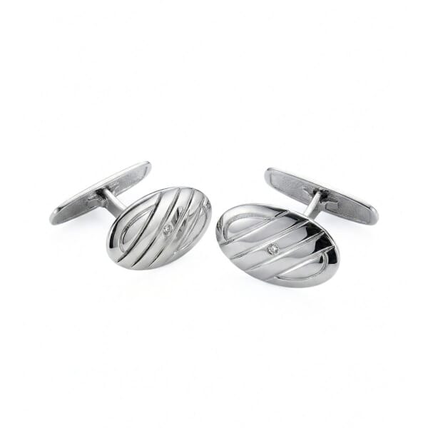 Mansjettknapper i hvitt gull 14 kt med diamanter 0,02ct W-Si -100002